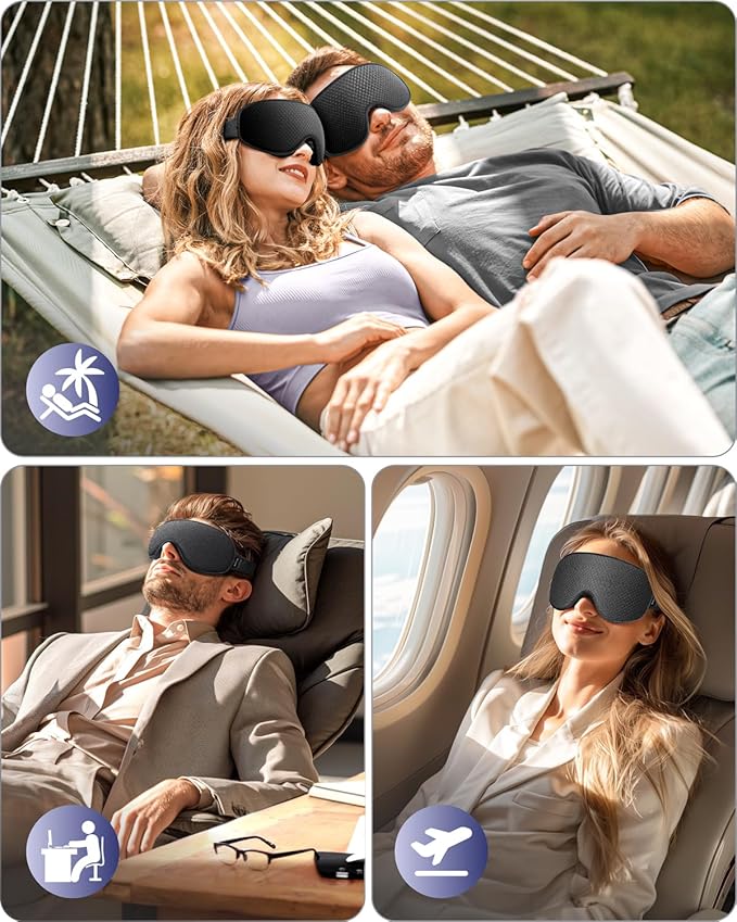 WAOAW Sleep Mask for Men Women: Blackout Eye Masks for Sleep - 3D Breathable Soft Comfortable Eye Mask for Travel - Adjustable Light Blocking Night Masks for Sleeping