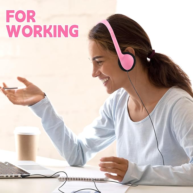 Konohan 30 Pack Headphones Bulk Headphone for School Classroom Student Wired Headphones Adjustable with 3.5 mm Jack for Adults (Pink)