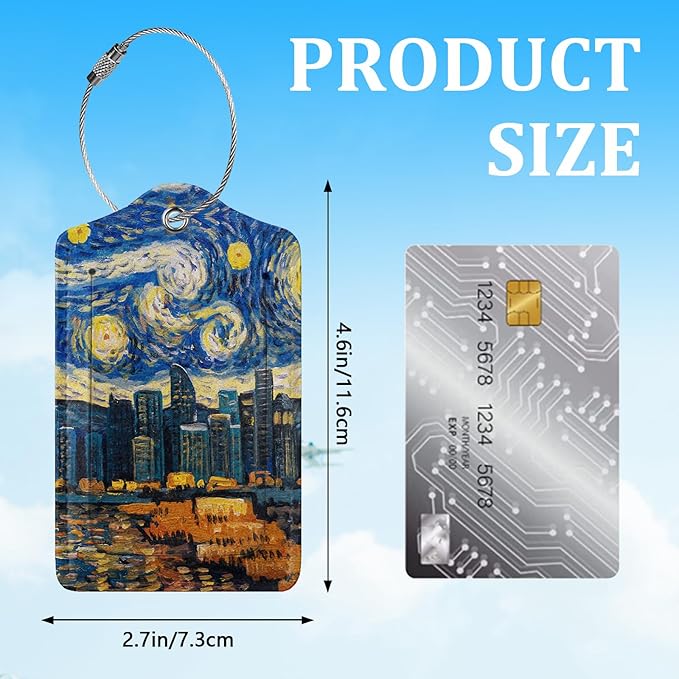 2 Pack Luggage Tag for Suitcase,Starry Night View Luggage Tag with PU Leather Privacy Cover ID Label & Stainless Steel Loop for Women Men Travel Bag Suitcase