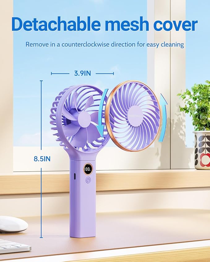 SWEETFULL Handheld Fan, Portable Fan, 5000mAh Rechargeable Battery, 6 Speed Wind, LED Display, Personal Mini Travel Fan with Backup Power, Hand Held Fan USB Foldable Electric Fan for Women Girl