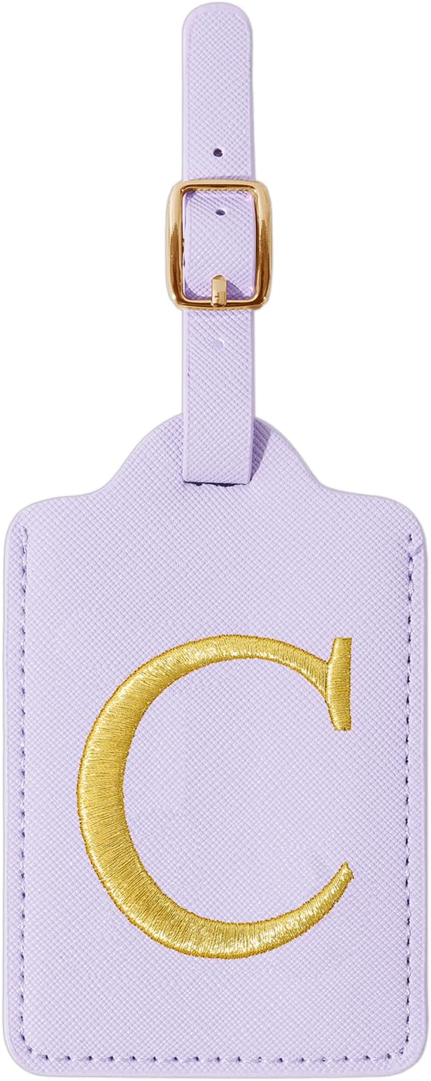 Personalized Initial Luggage Tags for Suitcase, Purple Leather Cute Luggage Tags with Privacy Cover Name Card, Embroidered Custom Monogrammed Luggage Tag Travel Backpack Tags Gifts for Women Kids(C)