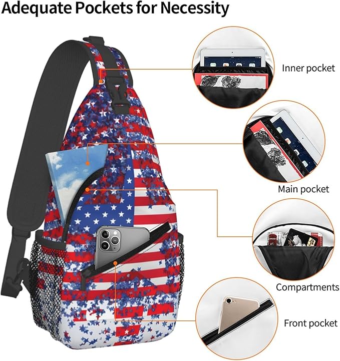 GJXFLSY American Flag Sling Backpack Crossbody Bag Casual Chest Bags Travel Hiking Daypack Shoulder Bag for Women Men