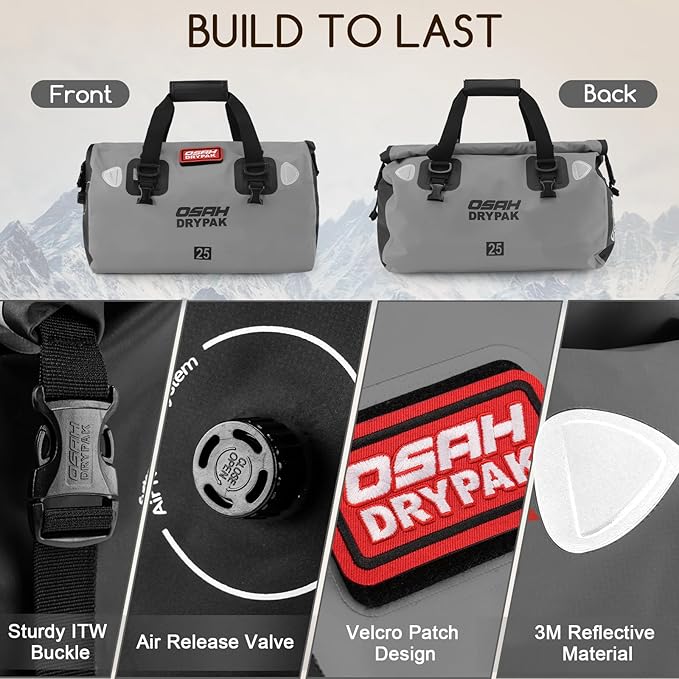 Waterproof Duffel Bag - Motorcycle Dry Bag Tail Bag with Large Storage Space, Waterproof Luggage Duffle Bags with Outer Mesh Zipper Pocket for Camping, Kayaking, Fishing & Traveling