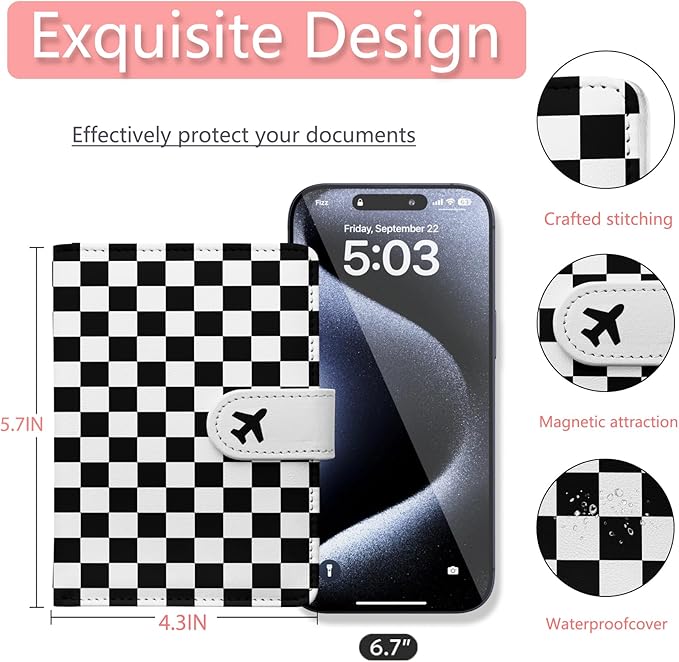 Passport Holder, Travel Wallet Cover with Pen Loop | Cute RFID Blocking Leather Case with Magnetic Closure for Travel Essentials-black