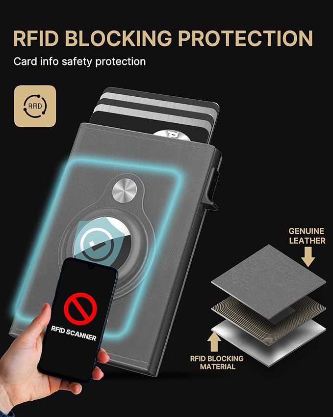 typecase Mens Wallet Card Holder for AirTag: Leather Smart Wallet for Men Compatible with Apple Air Tag, RFID Blocking, Slim, Minimalist - 14 Card Capacity | ID Window | Cash Slot (Grey)