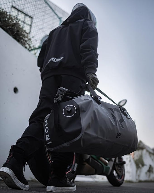 BORLENI Waterproof Motorcycle Dry Duffel Bag Luggage Tail Bag with Large Storage Space,Roll Top Closure, Shoulder Straps, Inner Pocket and Mesh Pocket for Motorcycling Travel Camping (Grey,50L)