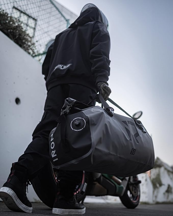 BORLENI Waterproof Motorcycle Dry Duffel Bag Luggage Tail Bag with Large Storage Space,Roll Top Closure, Shoulder Straps, Inner Pocket and Mesh Pocket for Motorcycling Travel Camping (Grey,30L)