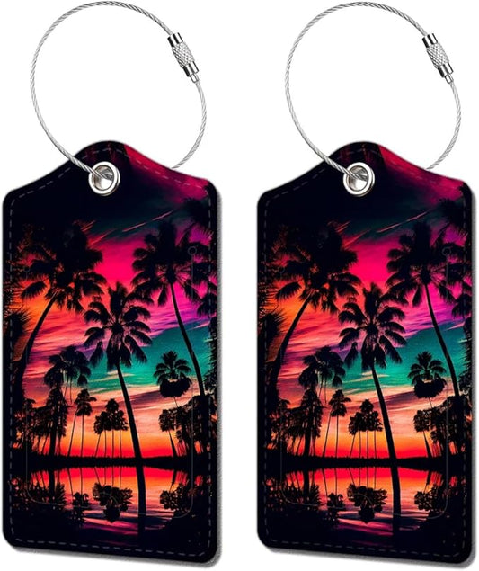 2 Pack Luggage Tag for Suitcase, Cute Unique Leather Bag Tags Identifiers Privacy Cover ID Label with Durable Steel Loop for Women Men Kids Girls Travel, Dusk