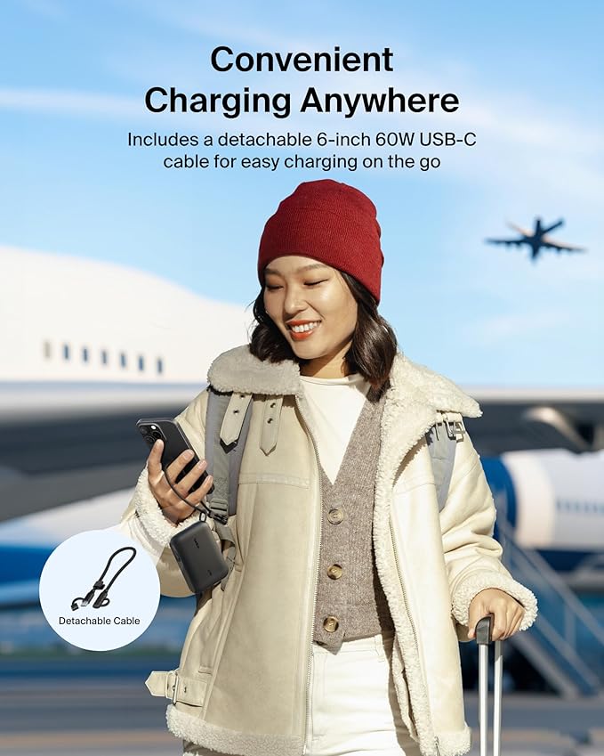 Belkin Portable Charger, Slim USB-C Power Bank 10,000mAh w/ 2 USB-C Ports, Digital Battery Display, 20W Charging Battery Pack - iPhone 17, Air, Pro, Samsung Galaxy S25, Pixel 10, iPad, & More - Black