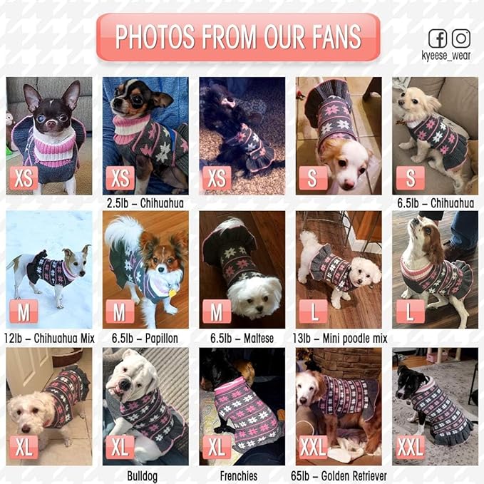 KYEESE Dog Sweater for Medium Dogs Fall Winter Dogs Clothes Warm Pet Coats with Leash Hole Knit Pet Sweater for Girl Turtleneck Pullover Dog Sweater Dress with Snow Flake Pattern, Girl Grey, XX-Large