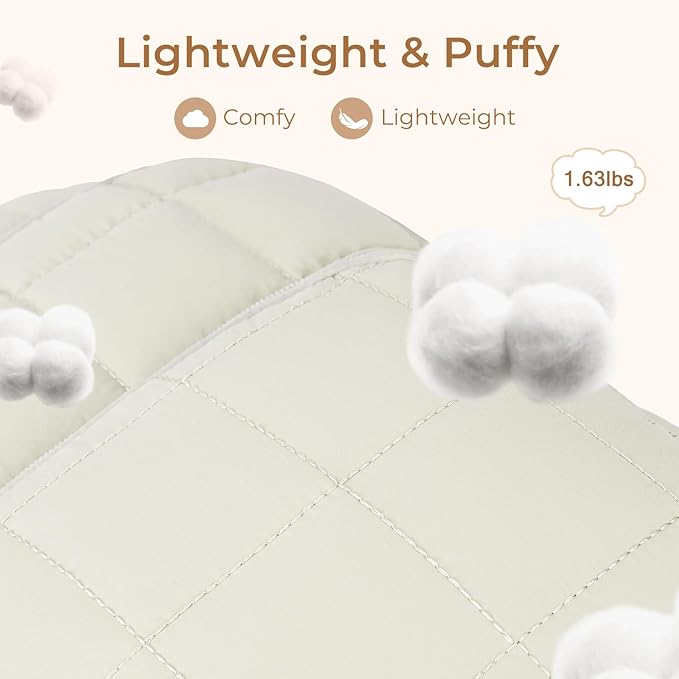 CLUCI 17.3 Inch Laptop Backpack for Women, Anti Theft Travel Backpack, Puffer Quilted Work Backpack, Water Resistant College Bookbag, Carry on backpack with RFID (Beige)