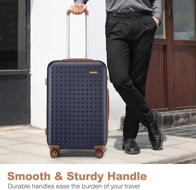 Kono 24 Inch Luggage Medium checked Lightweight Hardside Suitcase with Spinner Wheels & Built-in TSA Lock, Navy