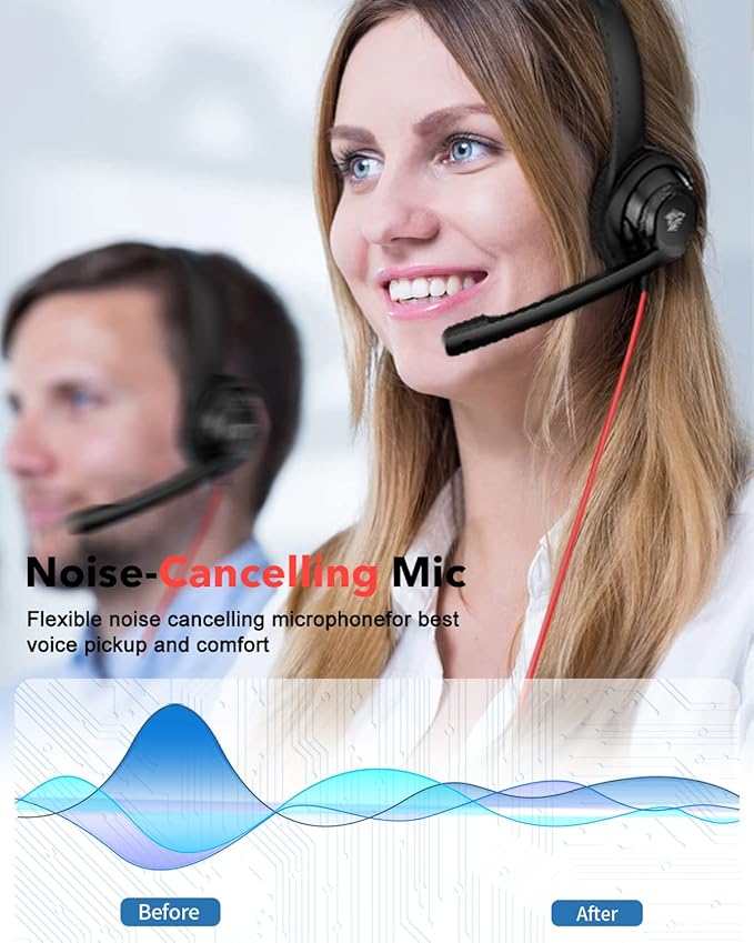 NUBWO HW02 USB Headset with Microphone Noise Cancelling &in-line Control, Ultra Comfort Computer Headset for Laptop pc, On-Ear Wired Office Call Center Headset for Boom Skype Webinars (USB-A)