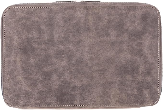 Medicine Handmade Leather Cable Organizer Bag – Full-Grain Leather Travel Tech Case for Cords, Chargers & Accessories – Zippered Storage for Men & Women (Gray)