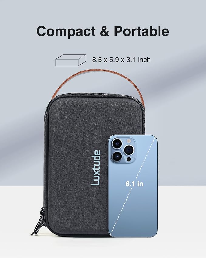 Luxtude Electronics Organizer Travel Case,Double Layer Tech Organizers Travel Case, Hard Charger Organizers, Portable Cable Organizer, Travel Essentials for Charger/Mouse/Cash, Tech Gifts