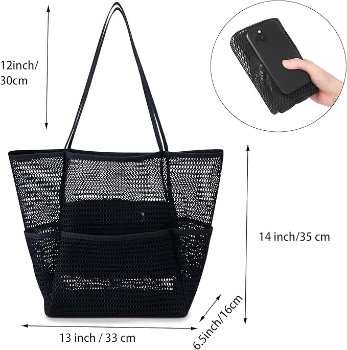 Iioscre Mesh Beach Tote Bags for Womens, Causal Hobo Pool Bags for Swimming Pools Vacations Beach Essentials
