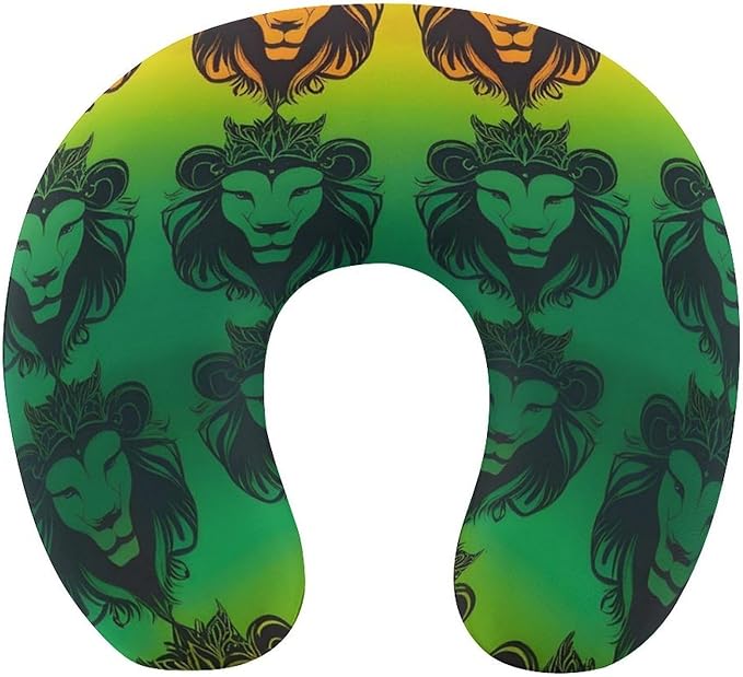 Unisex Travel Pillow U-Shaped Memory Foam Neck Support, Cool Rasta Lion Art U-Shape, Washable Airplane Car Nap Cushion