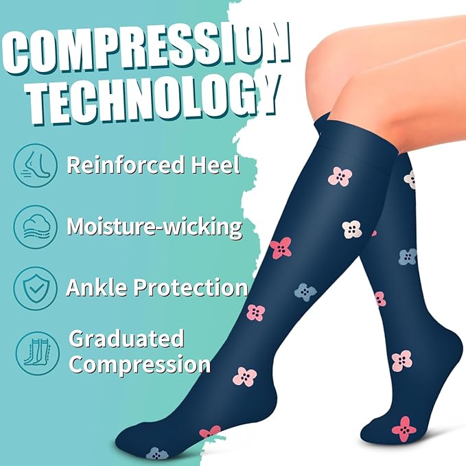 Laite Hebe Compression Socks for Women & Men Circulation(6 pairs)-Graduated Supports Socks for Running, Athletic Sports