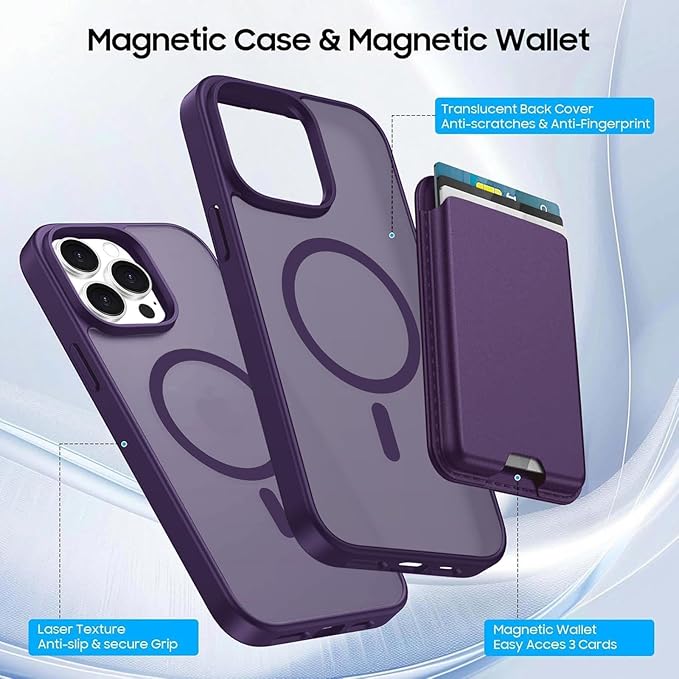 Ntwinro Magnetic for iPhone 12 & iPhone 12 Pro Case (Compatible with MagSafe) with Detachable Wallet & Card Holder for 3 Cards [RFID Blocking] Military Grade Protective Slim Phone Cover, Purple