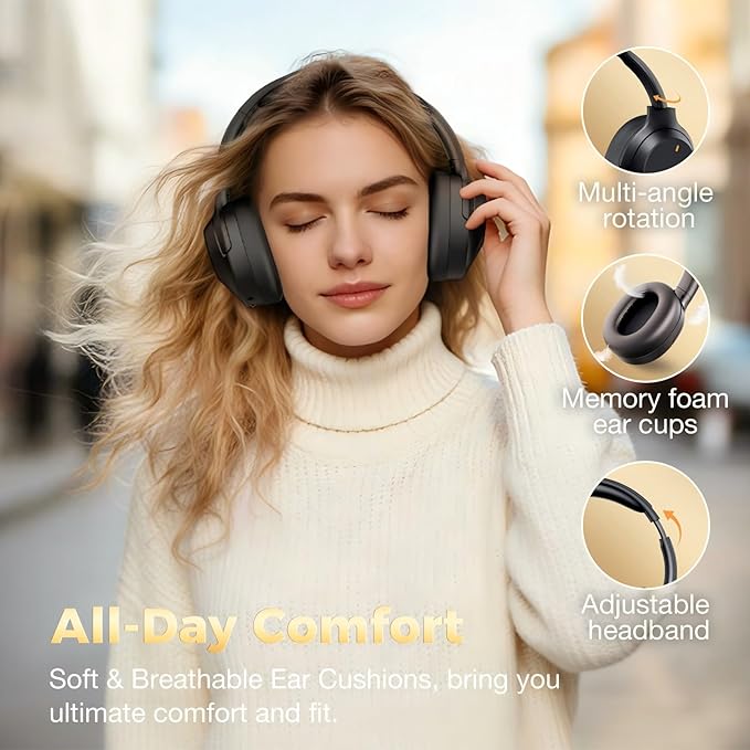 Upgraded Pro‑Level Hybrid Active Noise Cancelling Headphones, HD Sound & Big Bass, 2X Softer Comfort, Long ANC Playtime, Wireless Over-Ear Bluetooth Headphones Perfect for Home Office|Travel|Gifts