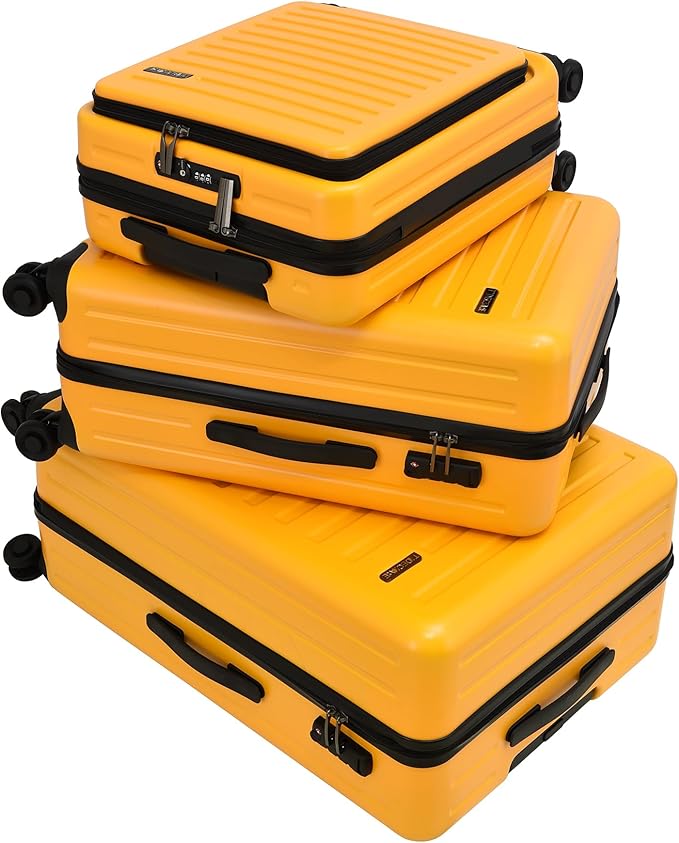 3Pcs (20/24/28) Luggage Set, HardShell Lightweight, Only 20" with Front Pocket, 21.65*15.35*7.87" Fits Overhead Cabin, 24" (26*17.7*10.2") and 28" (19.68*11.81*29.92") Checked Luggage, Orange