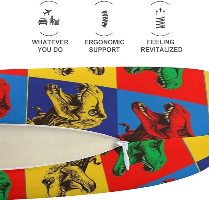 Chin Support Travel Pillow Memory Foam U Shaped Cushion T-Rex Dinosaurs, Breathable Washable Cover for Men Women Airplane Car Sleep