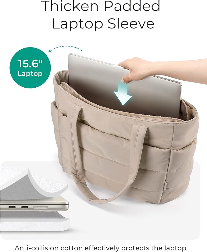 BAGSMART Tote Bag for Women, Lightweight Puffy Tote Bag with Compartments Shoulder Bag Handbag for Travel, Work, Gym