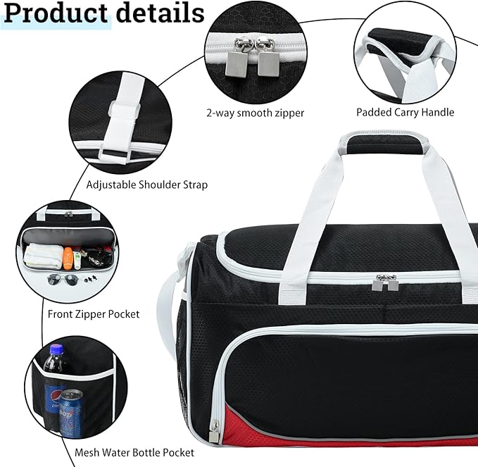Mens Gym Bag 21 inch Large Overnight Weekender Duffle Bag for Travel Sport-White/Black