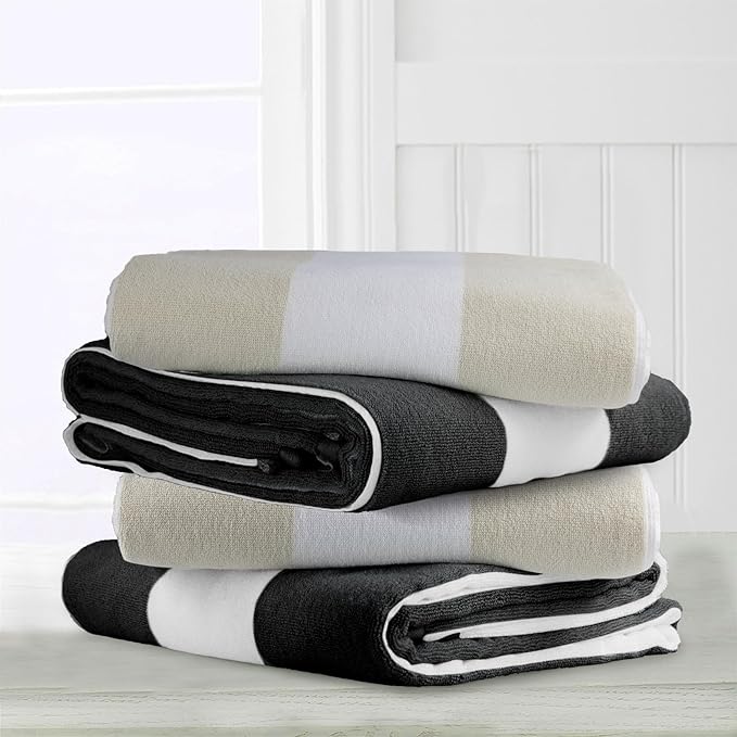 CLOWOOD Plush Oversized Beach Towel - Cotton 40 x 70 Inch Large Thick Chiffon Striped Cabana Pool Swimming Towel