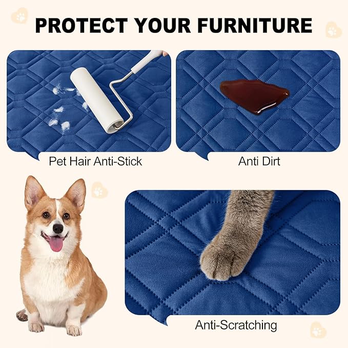 Smiry Waterproof Dog Blanket, 82x120 Inch Soft Pet Bed Cover Reversible, Washable Sofa Couch Furniture Protector for Small Medium Large Dog Puppy Cat, Geometric, Navy/Blue