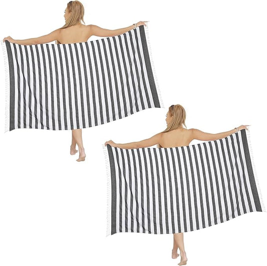 2 Pack Oversized 39 x 72 Turkish Beach Towels, Super Absorbent & Quick Dry, Sand Free, Lightweight Pool Towels for Adults, Travel Towel, Super Soft, Sand Resistant