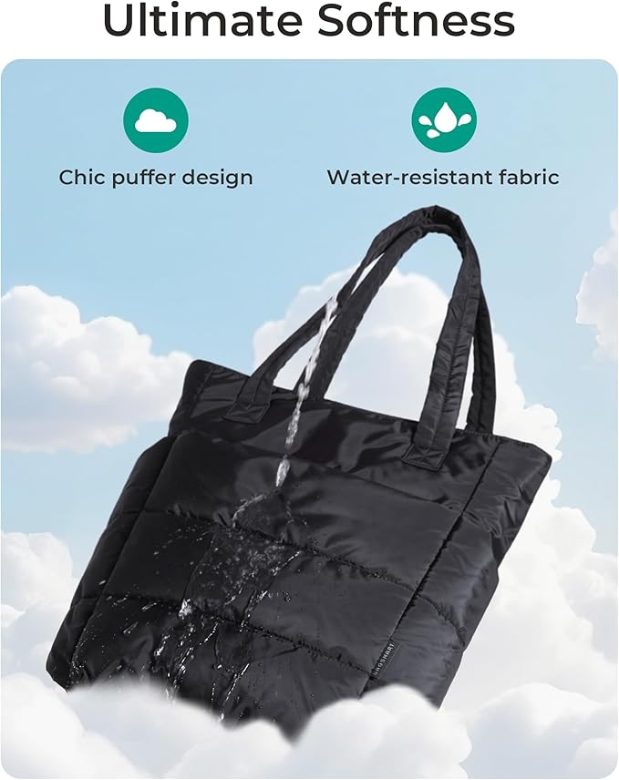 BAGSMART Tote Bag for Women, Lightweight Puffy Tote Bag with Compartments Shoulder Bag Handbag for Travel, Work, Gym