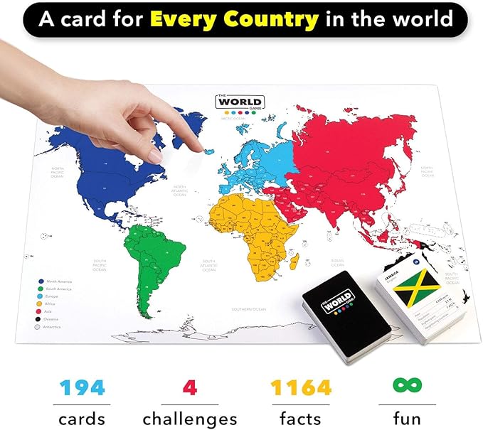 The World Game - Geography Card Game - Educational Games for Kids, Family and Adults - Cool Learning Gift Idea for Teenage Boys & Girls 8-12 with Map