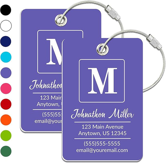 Personalized Luggage Tag | 2 Pack | Custom Luggage Tags for Suitcases | Kids Backpack Tag | 10 Color Options & Choose Font, Font Color