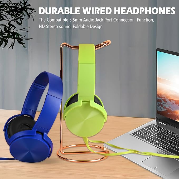 Kids Headphones 2 Pack for School Classroom Students, Durable Comfy Swivel Wired Headset for Online Learning, Noise Stereo Sound 3.5mm Jack for Chromebook, Computer, Laptop(Dark Blue+Green)