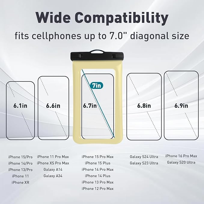 Floatable Soap Bubble Waterproof Phone Pouch/Case with Crossbody Lanyard for iPhone 17 16 Pro Max/15 Pro/14/13/12, IP68 Cellphone Dry Bag Beach Cruise Ship Essentials, 1 Pack-Creamy-7″