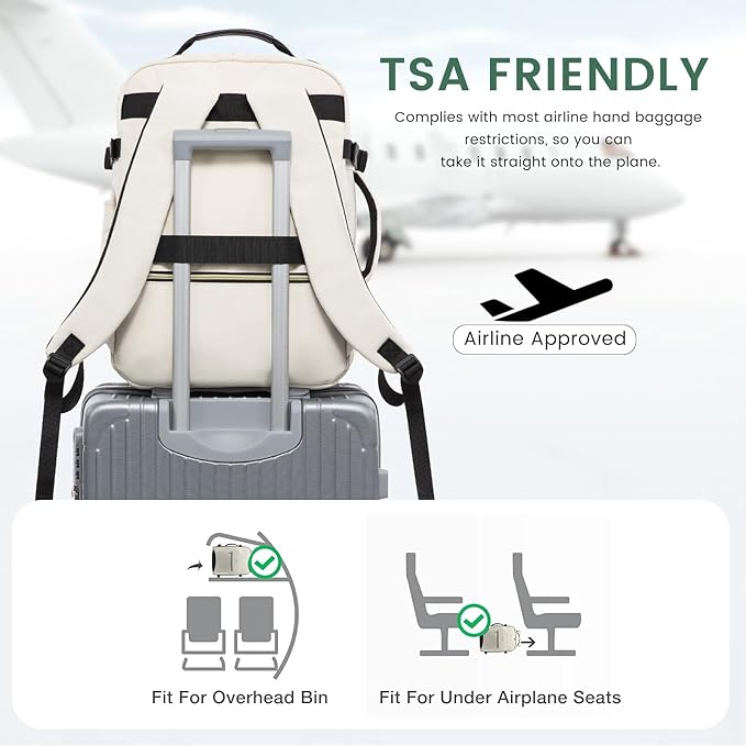 LOVEVOOK 40L Large Travel Backpack for Women Men, 17 Inch Carry on Backpack for Traveling on Airplane, Personal Item Travel Bag Airline Approved, Business Causal Weekender Backpack, Beige-Black