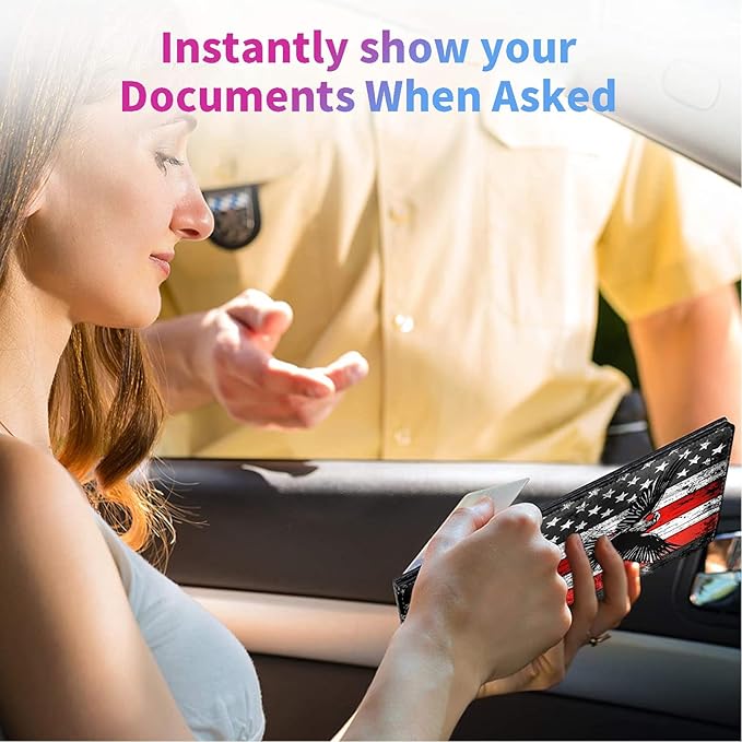 Car Registration and Insurance Card Holder, Rfid Blocking Leather Auto Car Document Holder,Vehicle Glove Box Driver License Card Document Organizer For Men women-Eagle on USA Flag