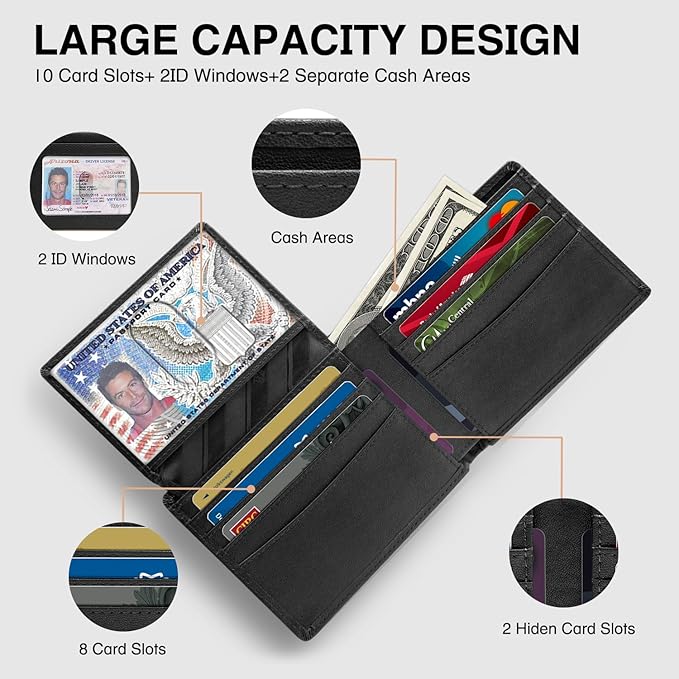 Zitahli Wallet for Men 12 Card Holder Slim Rfid Leather 2 ID Window Wallets With Gift Box Men's Accessories