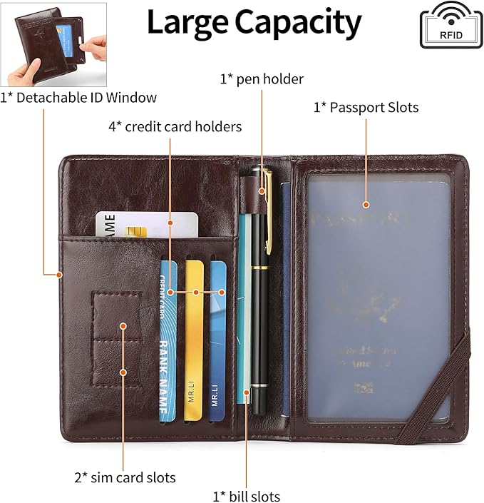 Rfid Passport Holder for Travel Women Men Passport Wallet Rfid Blocking with Card Slots and Pen Holder