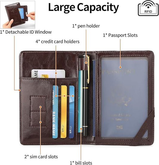 Rfid Passport Holder for Travel Women Men Passport Wallet Rfid Blocking with Card Slots and Pen Holder