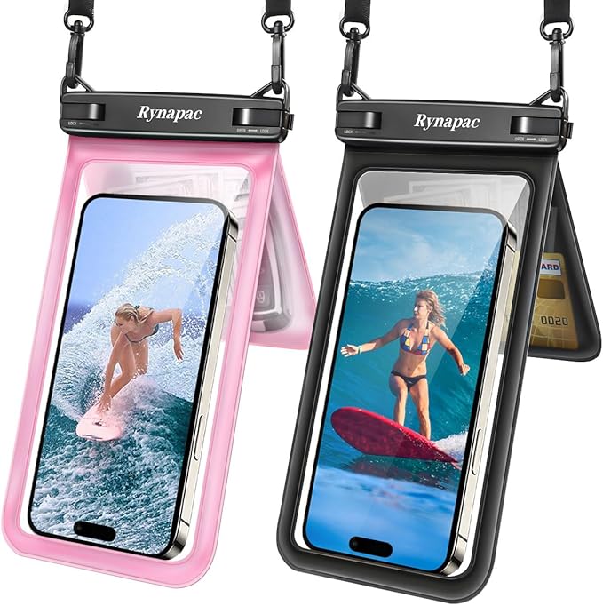 Waterproof Phone Pouch, [Up to 8.5''] Double Space Waterproof Phone Case with Lanyard for iPhone 17 16 15 Pro Max Galaxy S25 Ultra Pixel 10 Pro, Cellphone Dry Bag for Beach Vacation, 2 Pack