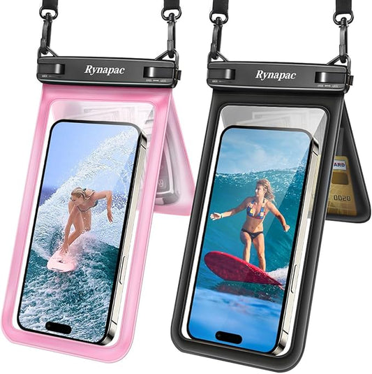Waterproof Phone Pouch, [Up to 8.5''] Double Space Waterproof Phone Case with Lanyard for iPhone 17 16 15 Pro Max Galaxy S25 Ultra Pixel 10 Pro, Cellphone Dry Bag for Beach Vacation, 2 Pack