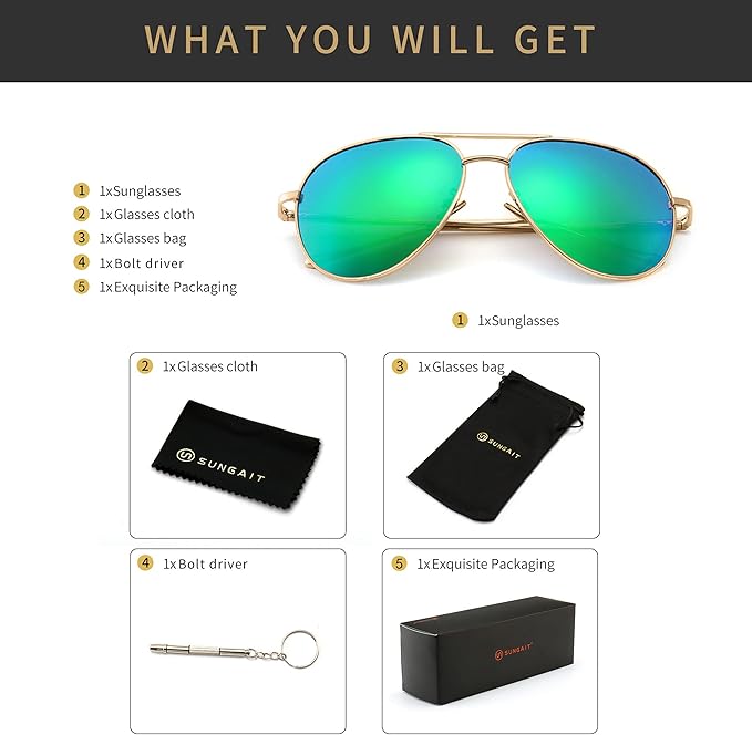 SUNGAIT Women's Lightweight Oversized Aviator Sunglasses - Classic Style Polarized Lens