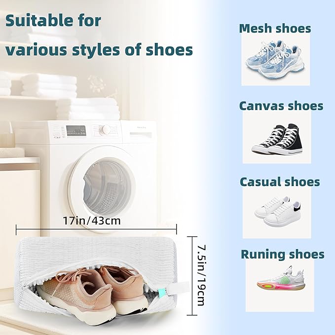 Shoe Washing Machine Bag Laundry Shoe Bag for Washer and Dryer Reusable 2pc Shoe Cleaning Bags for Sneakers 360° Deep Cleaning Machine for All Shoes Types With Self-locking Zipper