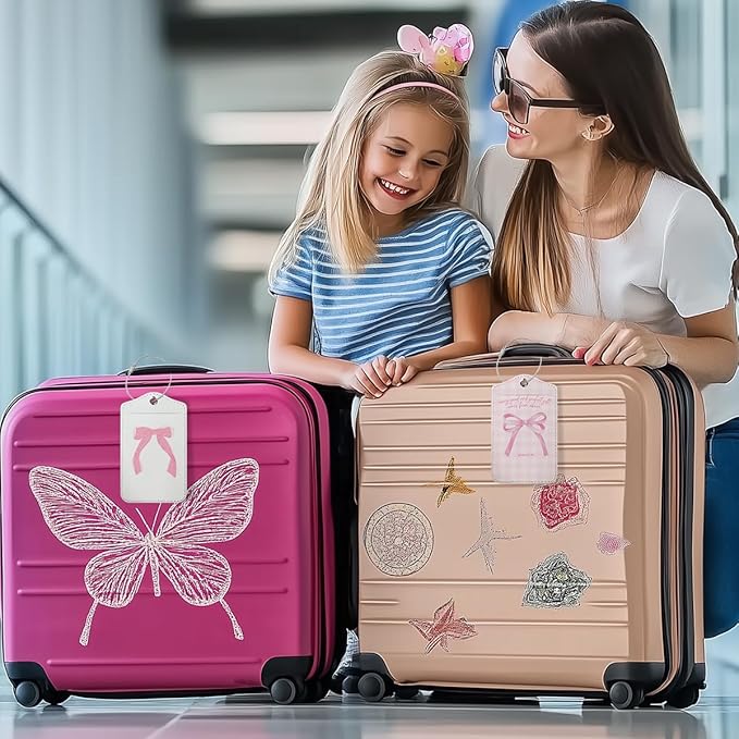 2 PCs Bible Verse Luggage Tag, Preppy Bow Suitcase Tags with Privacy Flap and Metal Loop, Coquette Luggage Tags for Suitcases, Identifiers Travel Essentials Bag Tag, Christian Gifts for Women Girl