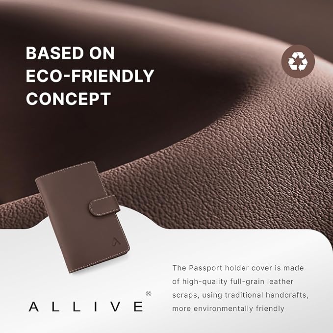 ALLIVE Family Passport Holder, RFID Blocking Passport Wallet with AirTag holder, Genuine Leather Travel Document Organizer for Women & Men, Airport Essentials, Travel Gift (Coffee Brown)