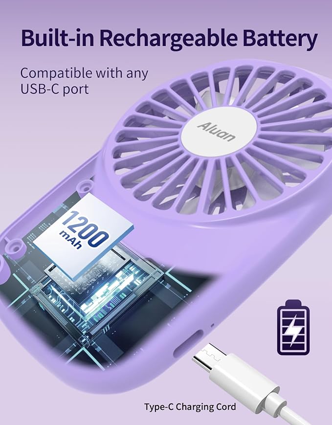 Aluan Handheld Mini Fan Powerful Small Personal Portable Speed Adjustable USB Rechargeable Eyelash Fan for Kids Girls Boys Woman Man Home Office Outdoor Travel, Purple