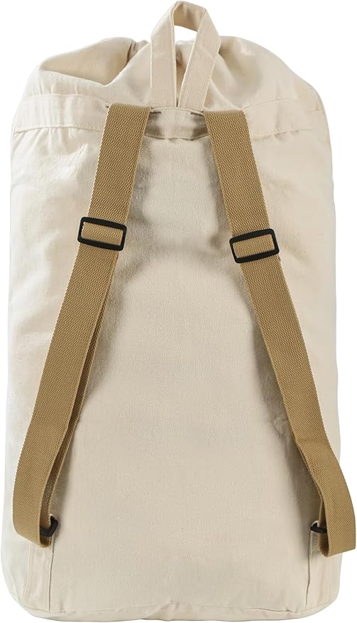 Canvas Laundry bag, Washable Laundry backpack, Adjustable Straps, Large Front Pocket, Drawstring Closure (BEIGE, X-Large)