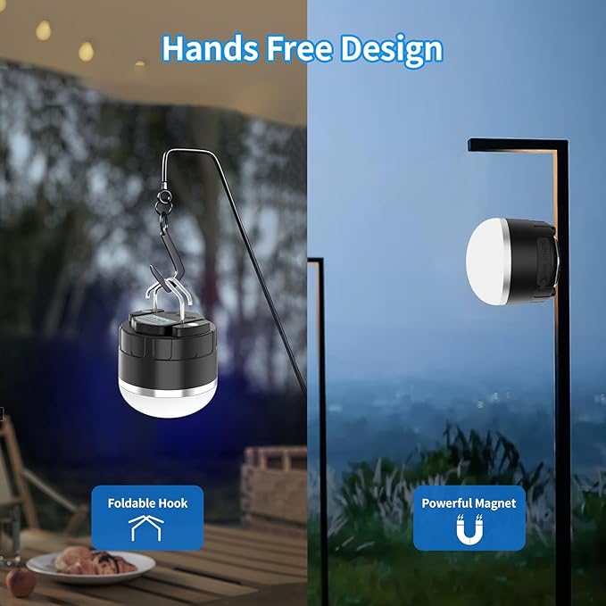 Rechargeable LED Camping Lantern 1000LM, TOHETO Portable Hanging Tent Light with 3 Colors Changing, Magnetic Base, Waterproof Emergency Hanging Light for Hurricane, Power Outages, Home, Hiking -Black